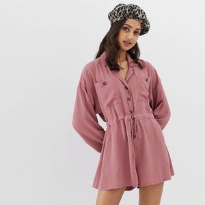 ASOS Slouchy Waisted Boiler Romper in Pink